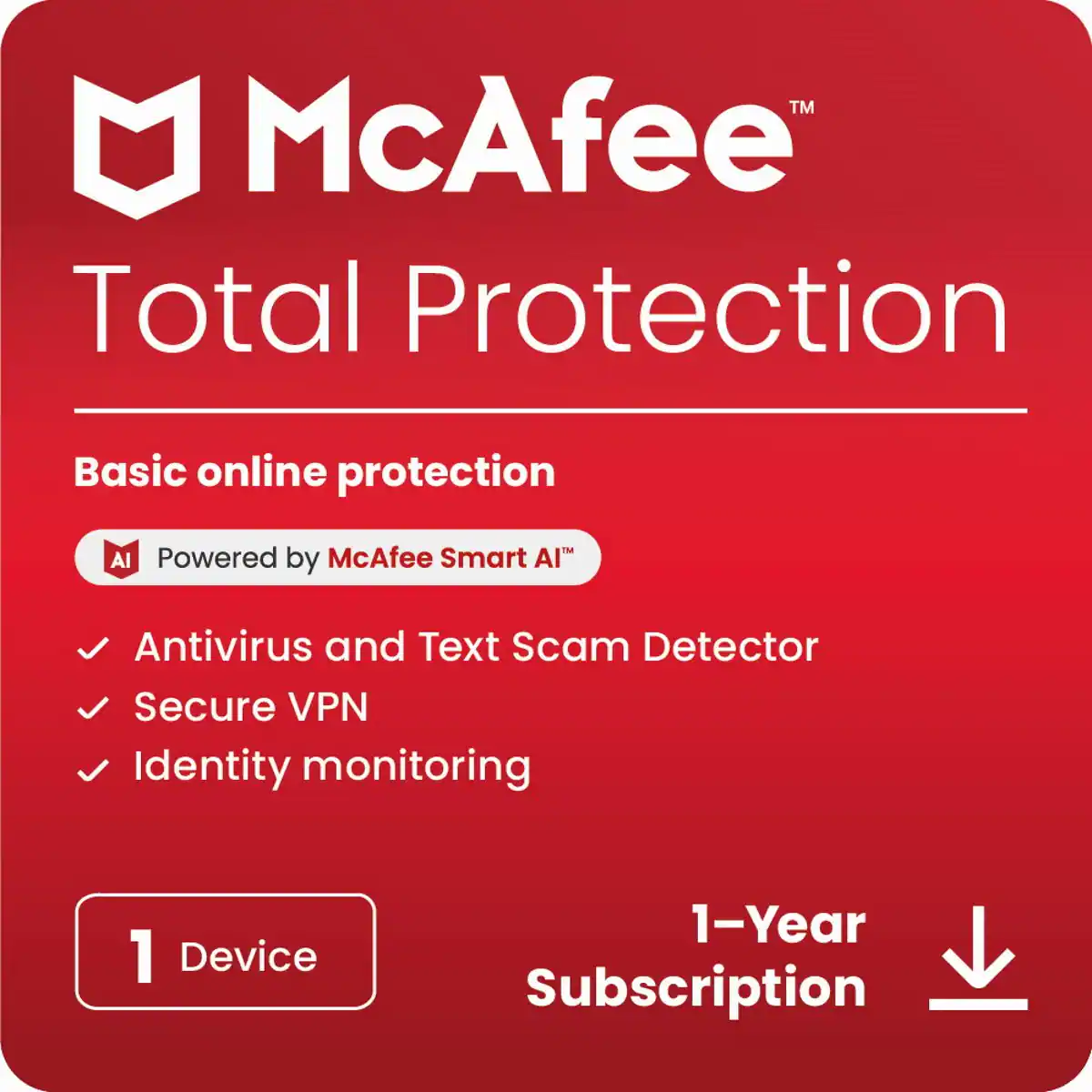 McAfee - License - 1 device - Electronic - Multilanguage
Marca: McAfee | No. de parte: MTP0ALIX1RAPD
Electrónico | Descarga digital/ESD | 1 dispositivo | Licencia básica | Android,iOS,Windows