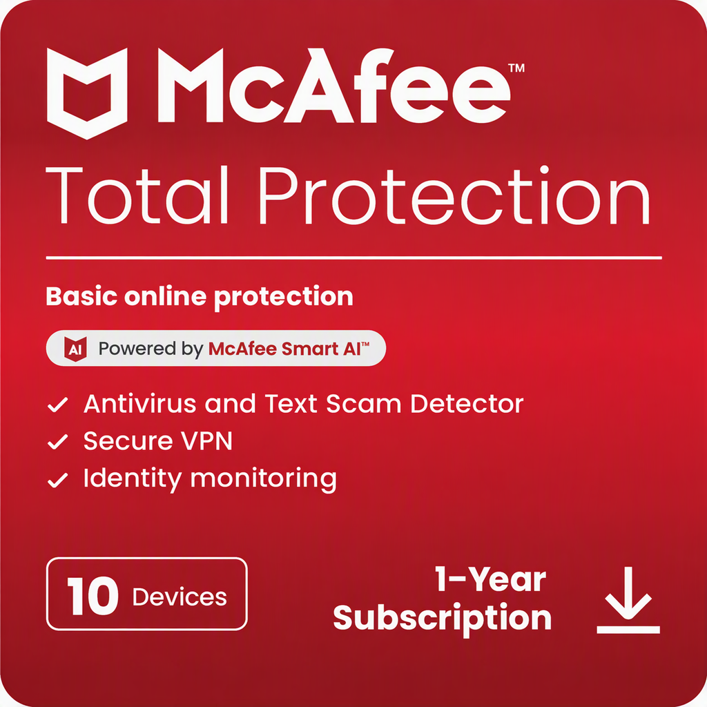 Mcafee licencia Total Protection 10 Dispositivos- 1 year
Marca: McAfee | No. de parte: MTP0ALIXXRAPD
Descarga | 10 equipos | Licencia