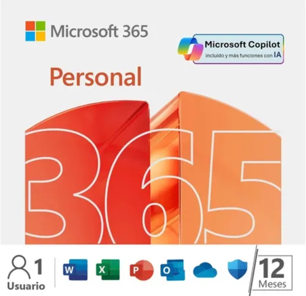Microsoft 365 Personal 12 Months - License Subscription - 1 user - Download - Windows / MacOS / iOS / Android
Marca: Microsoft | No. de parte: EP2-32316
Soporte técnico | SaaS | Descarga digital/ESD | Microsoft OneDrive 1 TB por persona | Skype | Suscripción