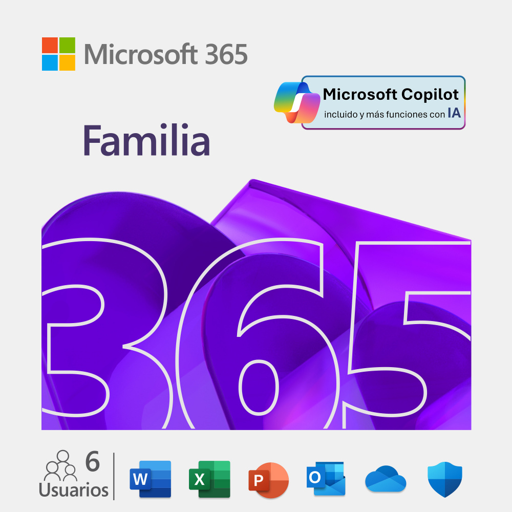 Microsoft 365 Family 12 Months - License Subscription - 1 to 6 users - Download - Windows / MacOS / iOS / Android
Marca: Microsoft | No. de parte: EP2-32295
SaaS | Digital | Microsoft OneDrive 1 TB por persona | Skype | Suscripción